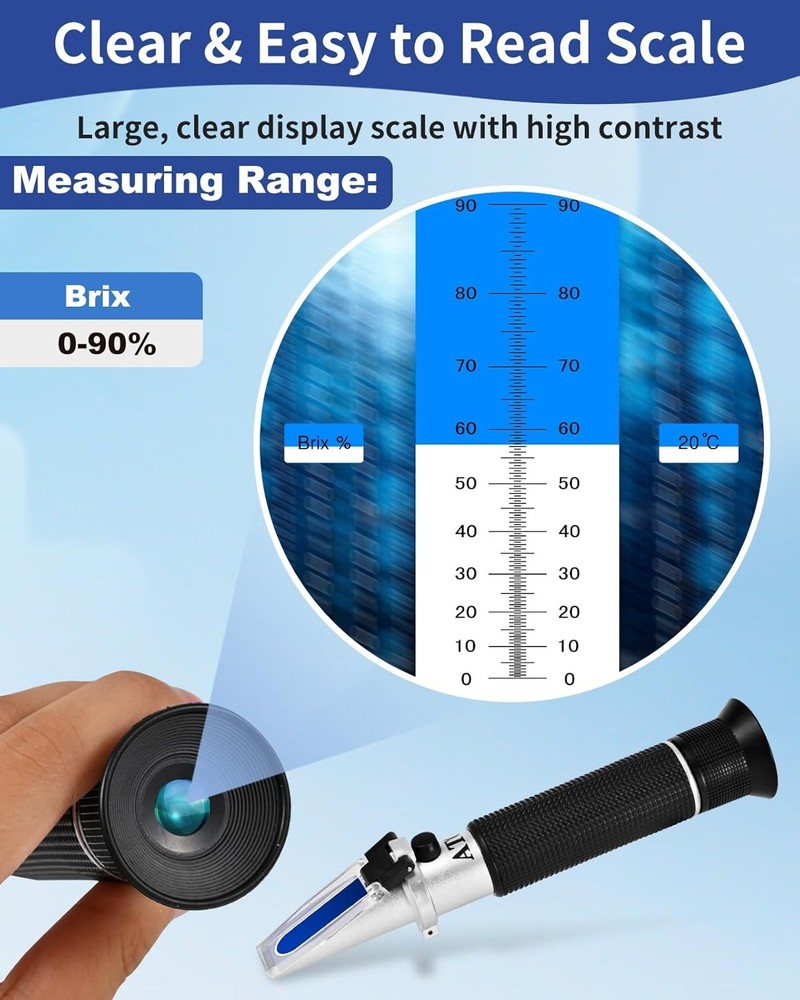 Brix Refractometer 0-90%, Brix Meter Refractometer with ATC, Accurate Refractome