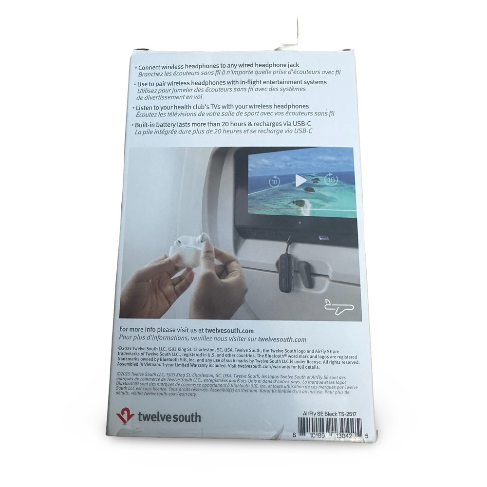 Twelve South AirFly SE Bluetooth Audio Transmitter AirPods Open Box Black