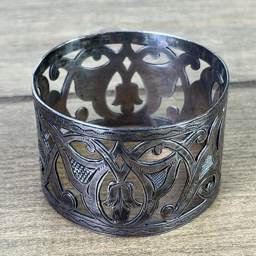 ANTIQUE GORHAM STERLING SILVER NAPKIN RING ORNATE MONOGRAM
