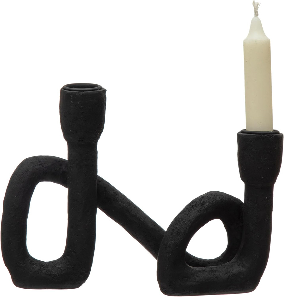 Decorative Resin Double Taper Candle Holder, Black