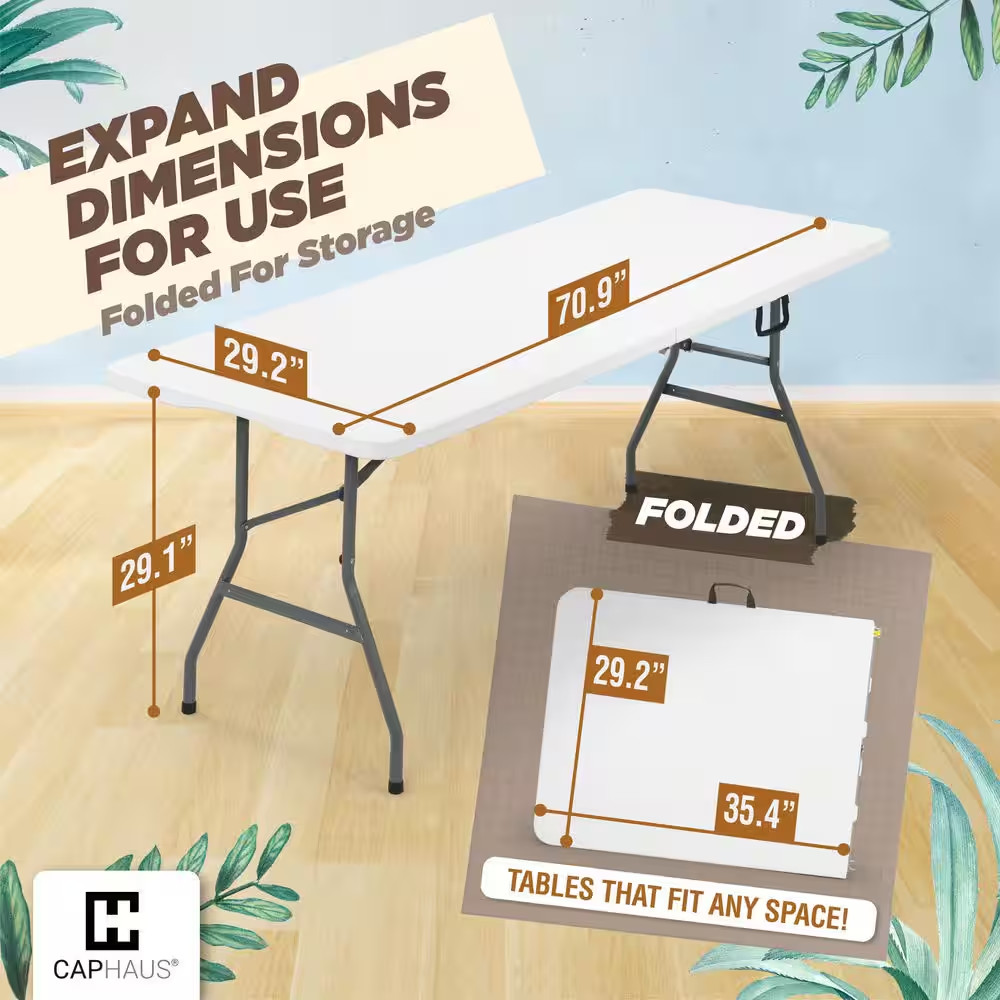 70.9 In. Gray Rectangle Steel Frame White Plastic Foldable Picnic Table