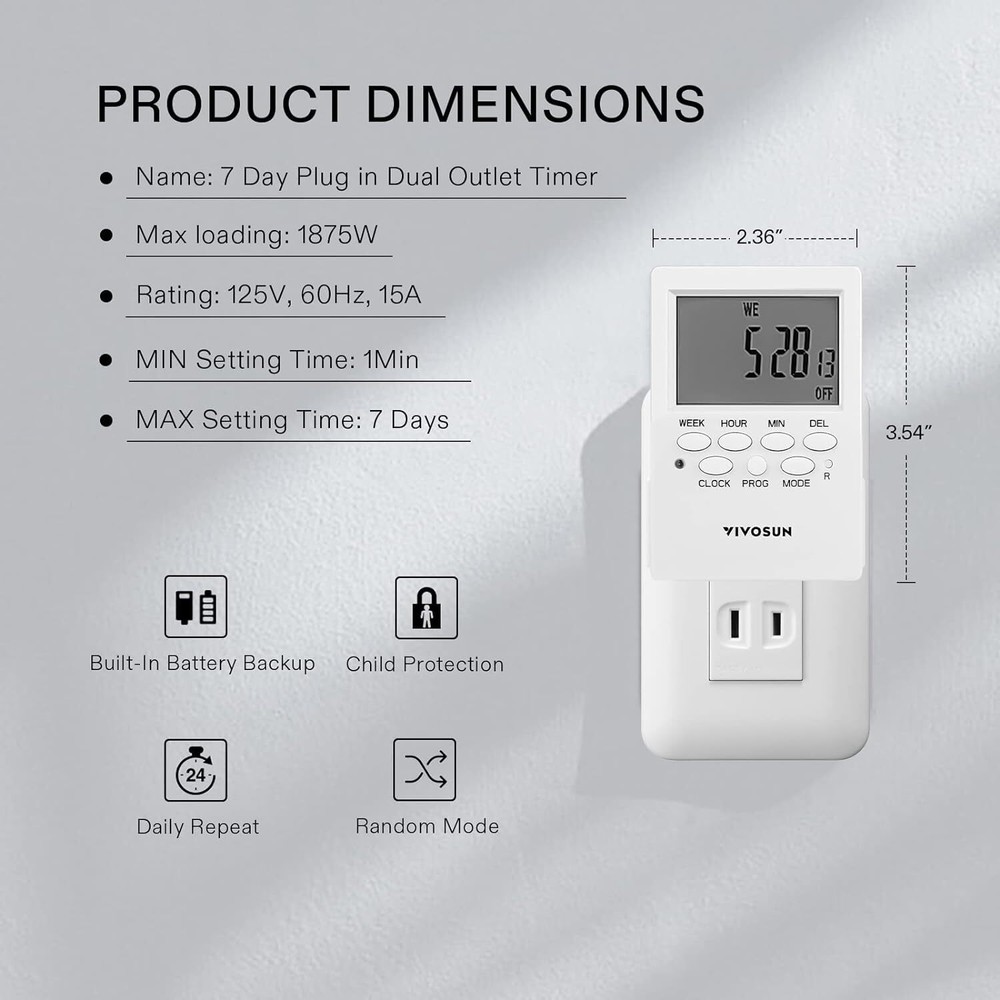 2pcs 7Day Timer Digital Programmable Electric Timer Indoor w/ Dual Outlet Switch