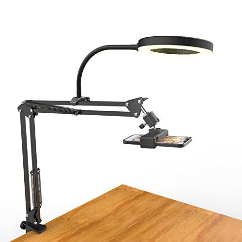 Overhead Camera Mount with Ring Light, Flexible Articulating Phone Arm Black