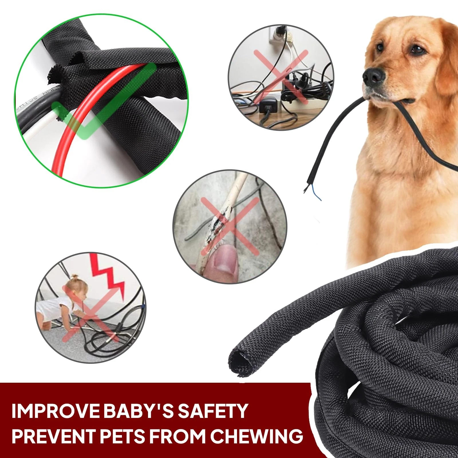 Black Split Wire Loom Braided Cable Sleeve Wires Harness Wrap Cord Protect US