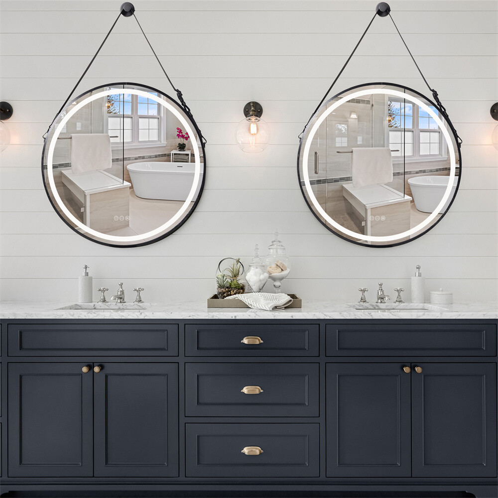 24" / 32" Large Round Bathroom Mirror w light Wall Vanity Makeup Mirror Dimmable