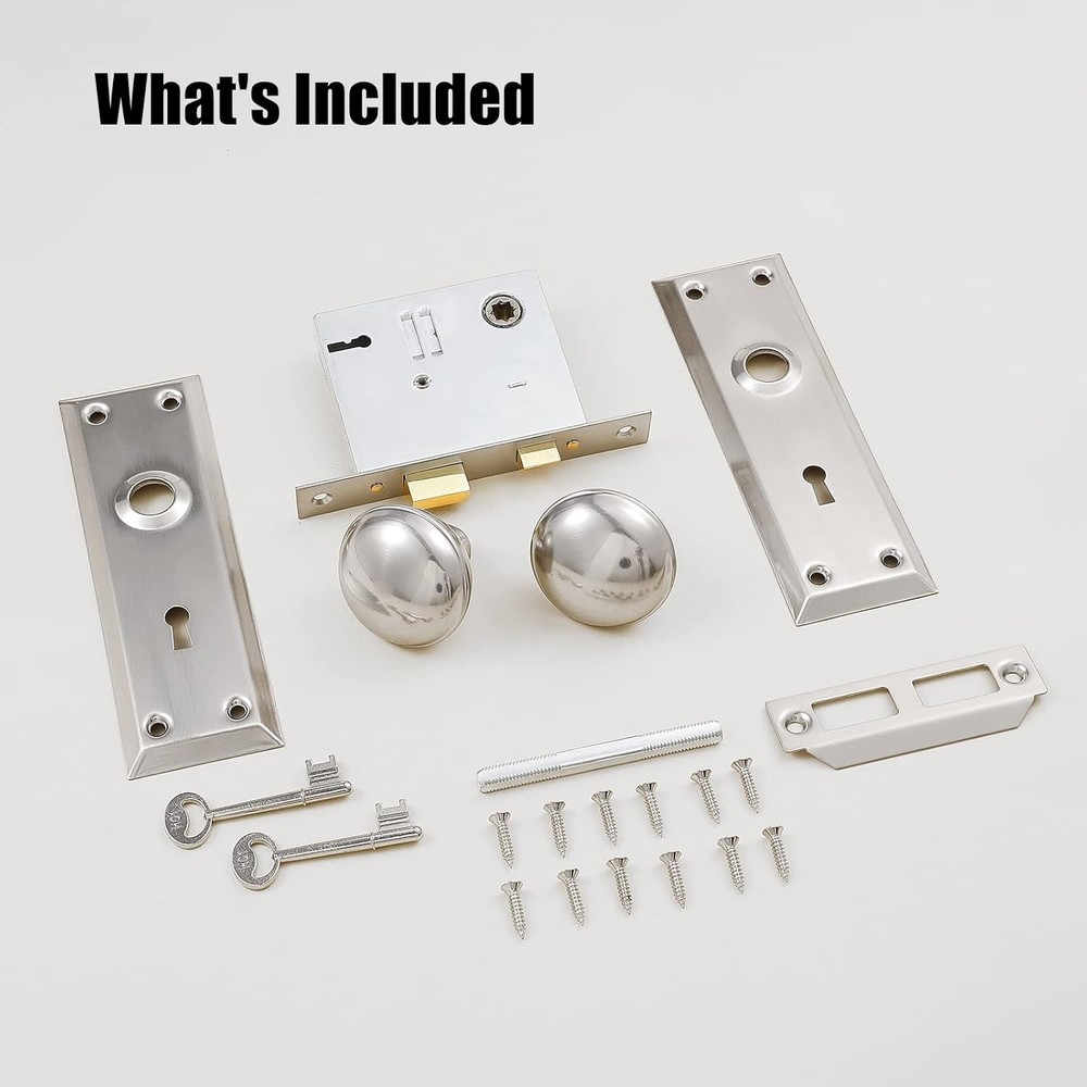 Mortise Lock Set for Interior Door, 1 Pack, Brushed Nickel