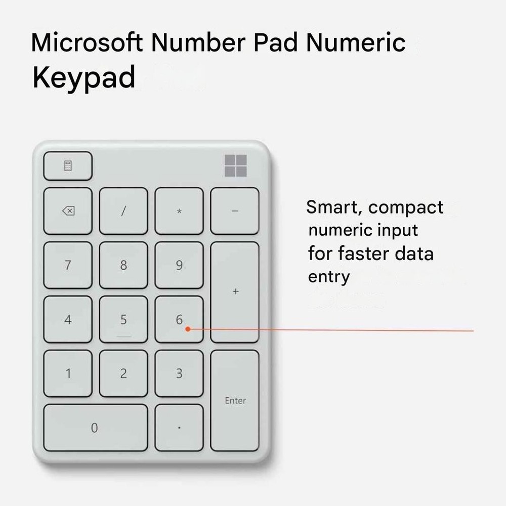 Microsoft Number Pad Wireless Bluetooth Standalone for Numeric Input - White