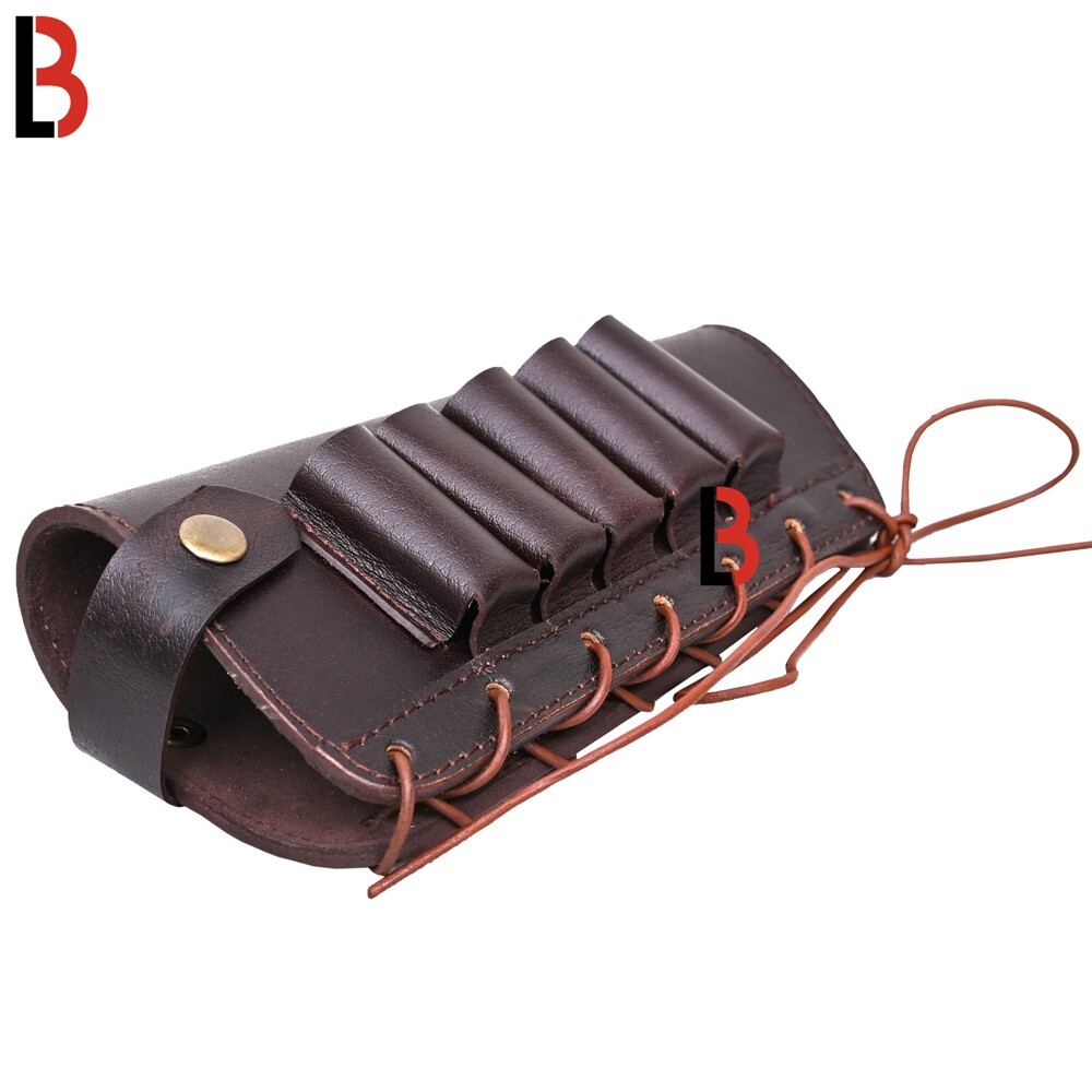 Brown Cowhide Leather Cartridge Holder Buttstock.12 GA Ammo Pouch for Shot Gun