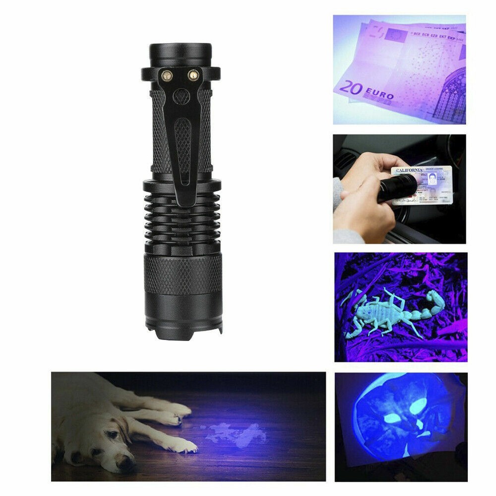 2x UV Ultraviolet LED Flashlights Zoomable Blacklight Light Inspection Torch