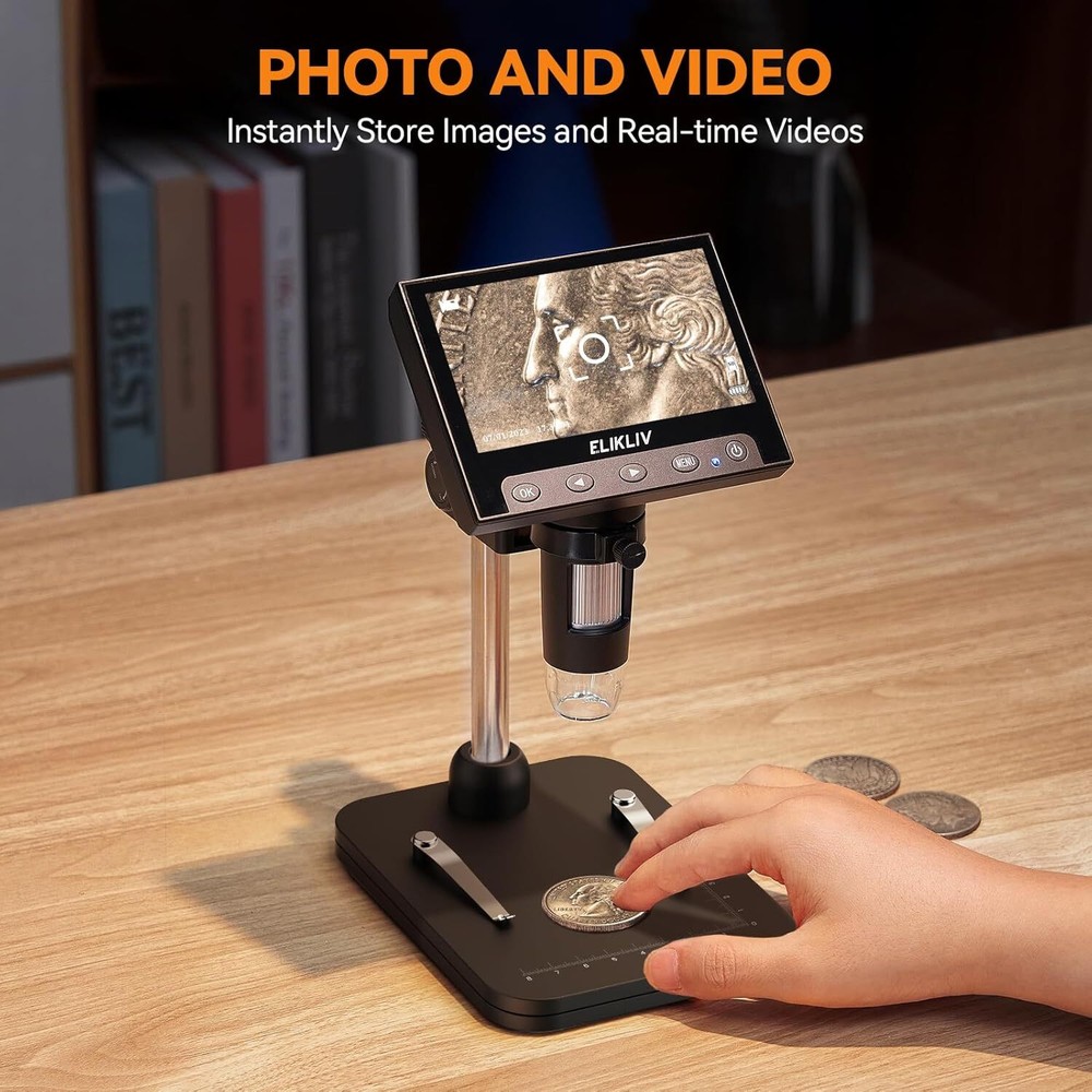 Elikliv Digital Microscope, PC View (Win/Mac), 4.3'' 720P, 1000x Magnification
