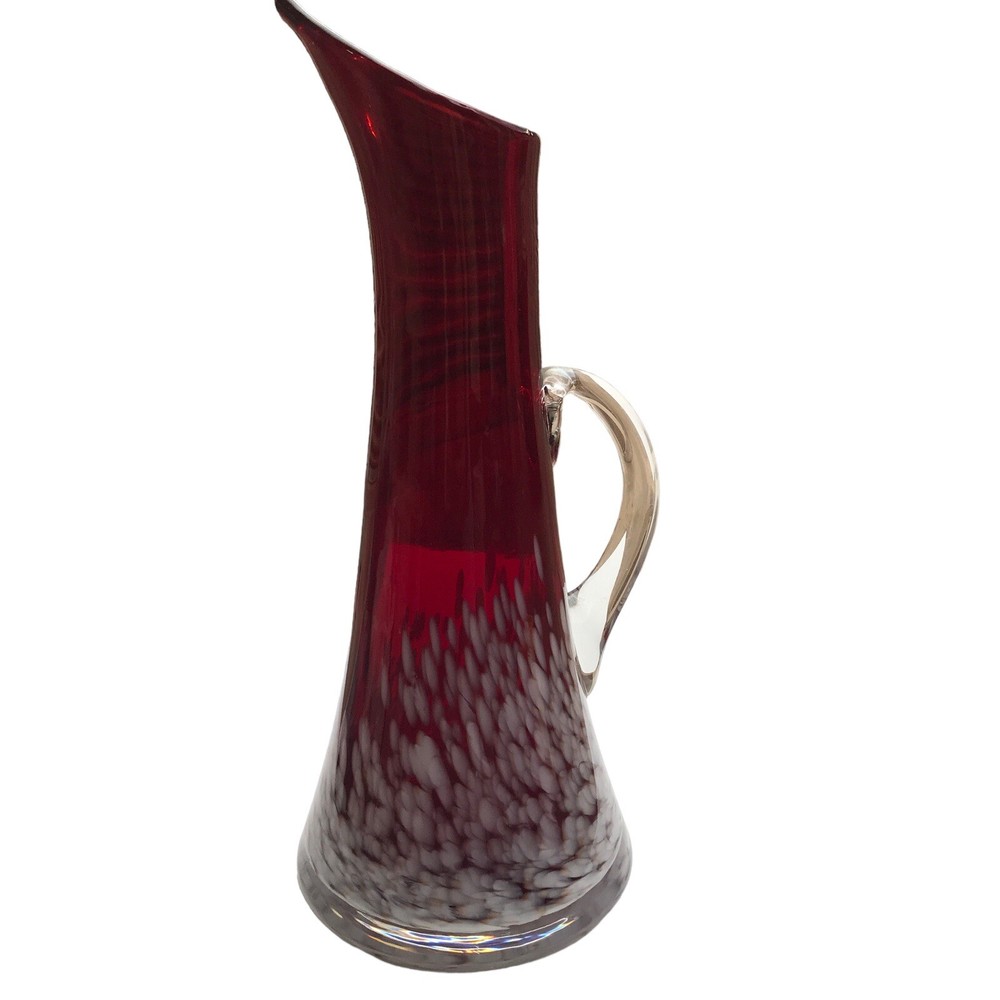 Hand Blown Cranberry Vase Pitcher White Inclusions