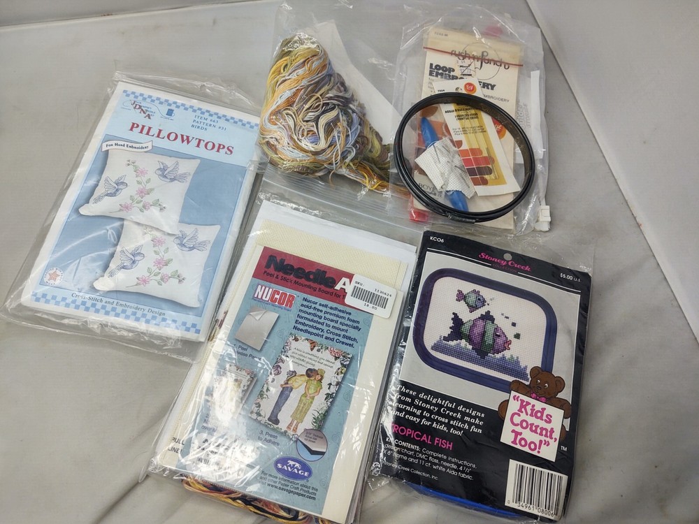 Craft Supplies Lot Metal Loop Sewing Needles Pillow Pattern Embroidery Thread