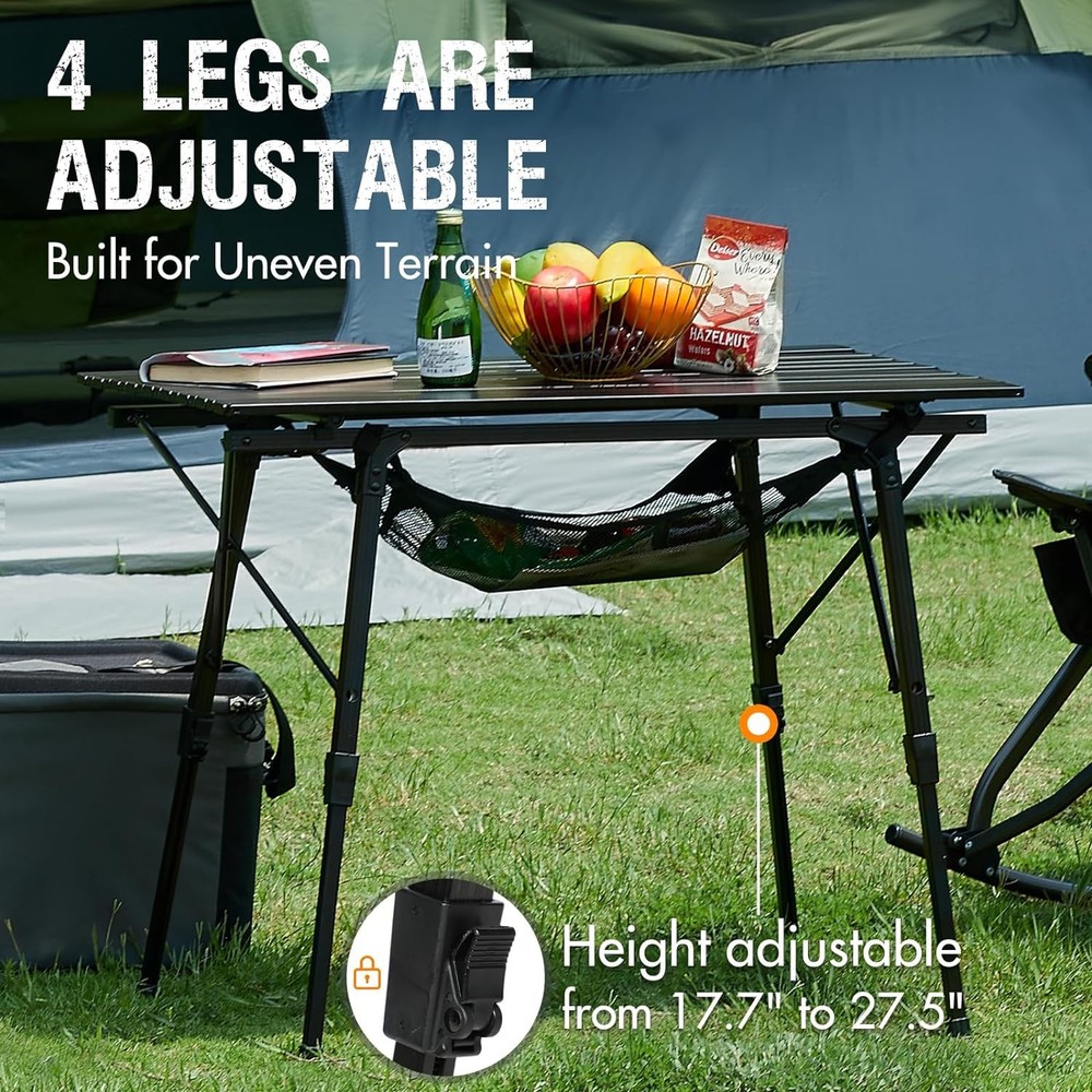Camping Table Foldable Portable with Adjustable Legs, Aluminum Folding Table