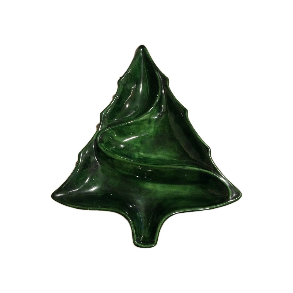 1966 Atlantic Mold Green MCM Ceramic Christmas Tree Shape Serving Dish Mint Nuts