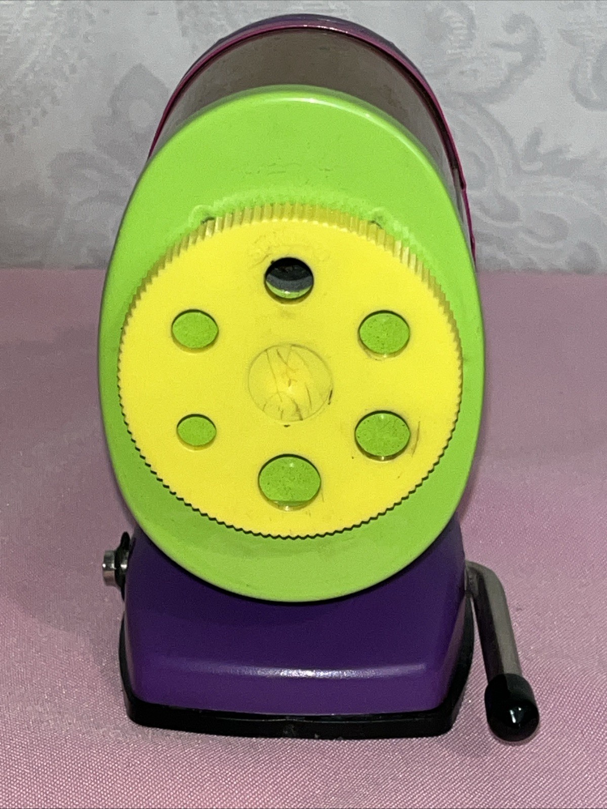 VINTAGE 90’s Nickelodeon Yikes! Neon Desktop Manual Crank Pencil Sharpener