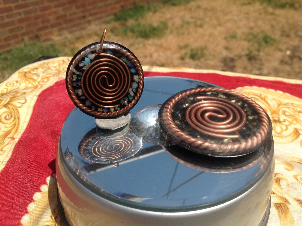 Small Tensor Ring, Tesla Coil + Shungite Orgone Amulet w Welo Opal