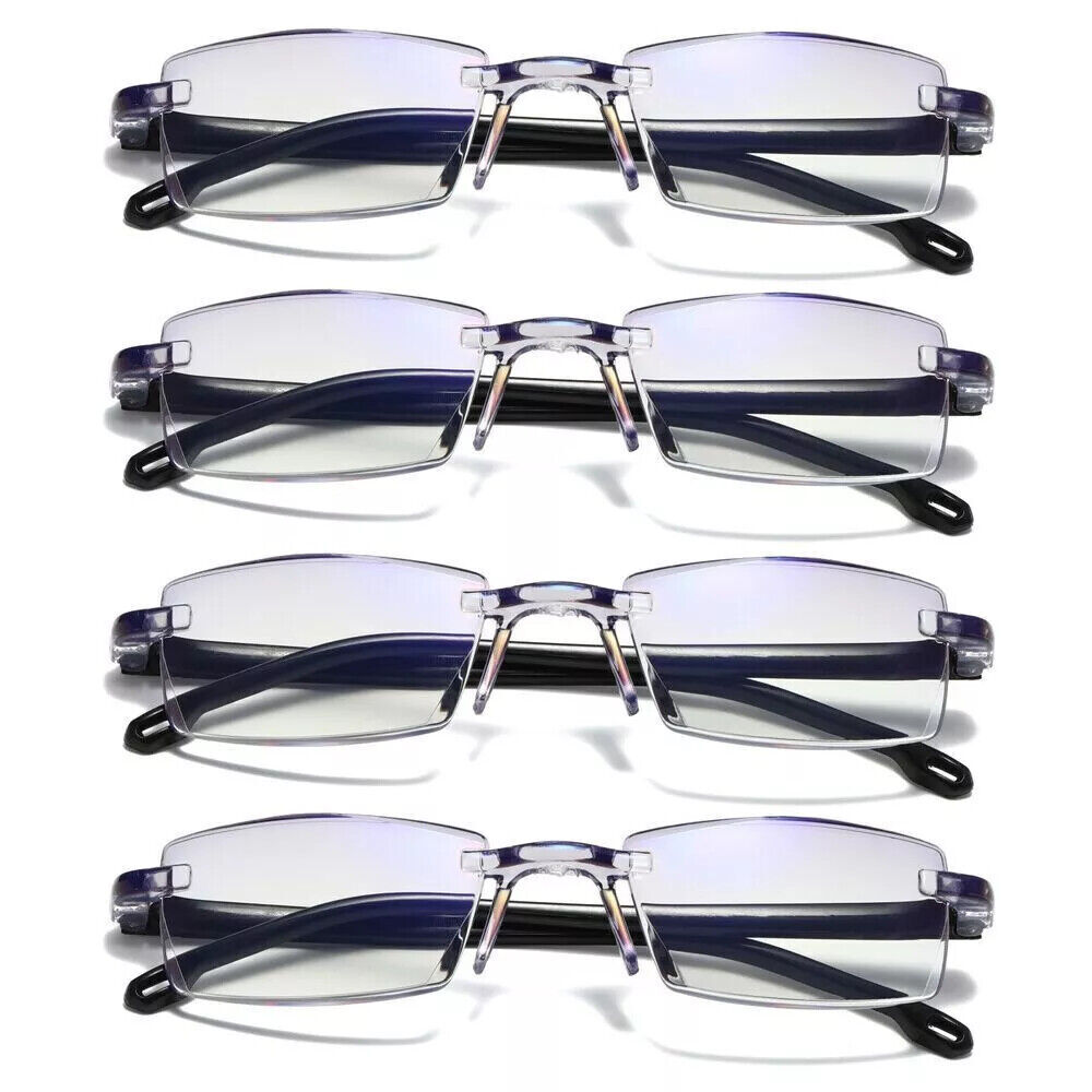 10pcs Rectangular Rimless Blue Light Blocking Reading Glasses Unisex Readers