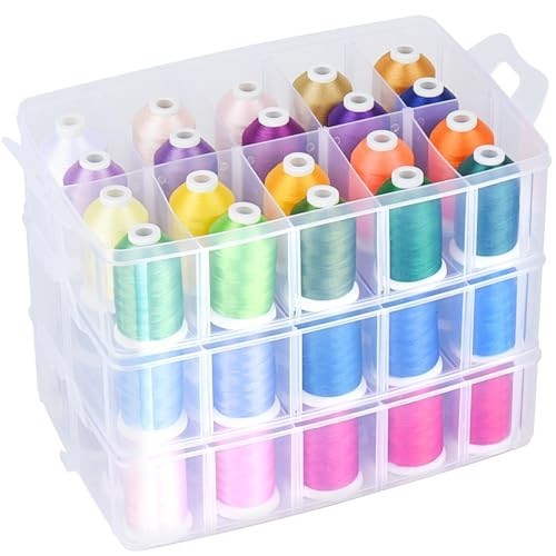 63-Color Embroidery Thread Kit - 550 Yards Each, 40WT Polyester, Stackable Box &