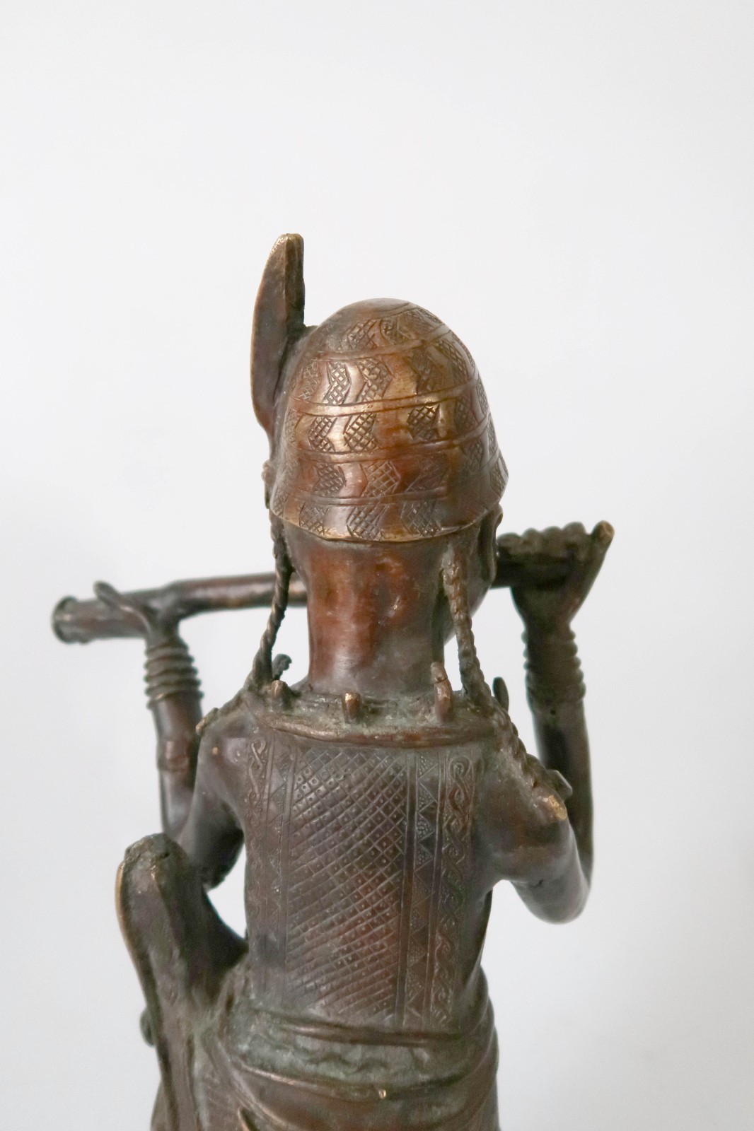 Large 20" BENIN Bronze Flute Player Sculpture Edo Nigeria Art King Oba Messenger