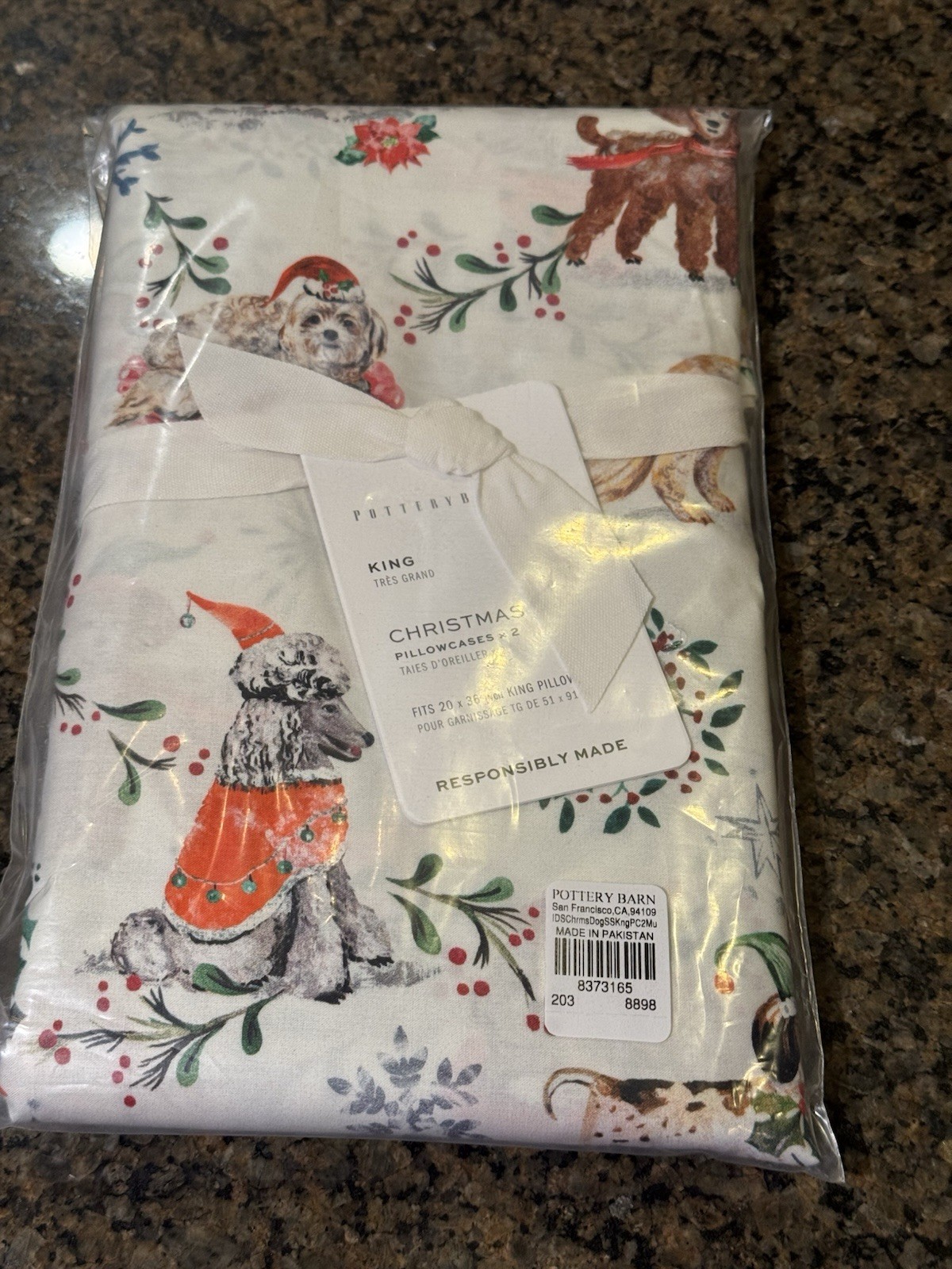 Pottery Barn Christmas Dog Printed Pillowcases, Multi, King, Set of 2