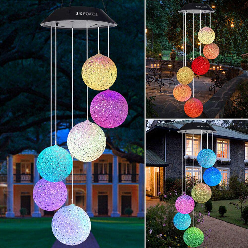 Solar Wind Chimes Lights LED Birds Color Changing Hanging Lamp Garden Home Ball