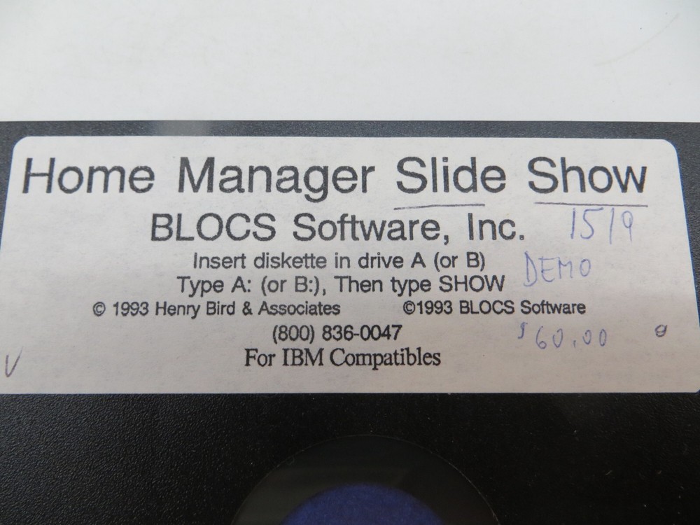 5.25" Floppy Disk HOME MANAGER SLIDE SHOW 1993 BLOCS Software Computer Disc