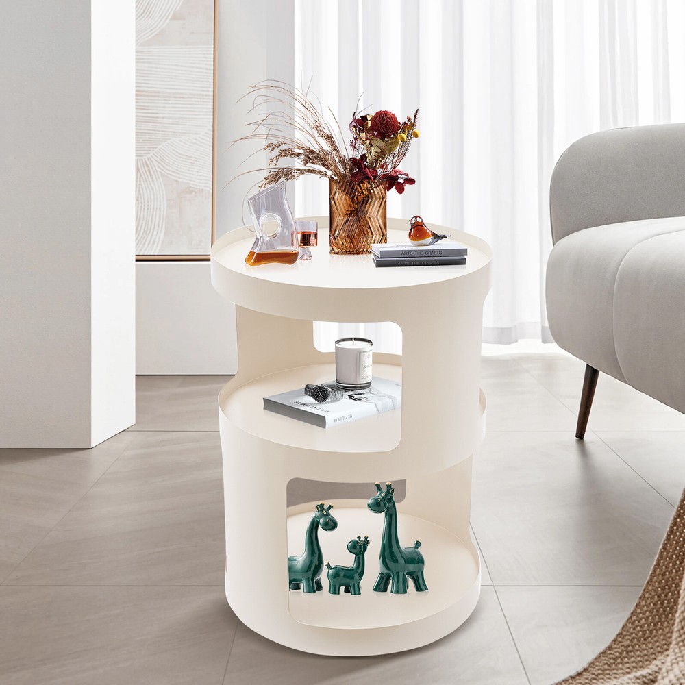 3 Tier Side Table Modern Coffee Table Sofa Bedside Table Round Organizer White