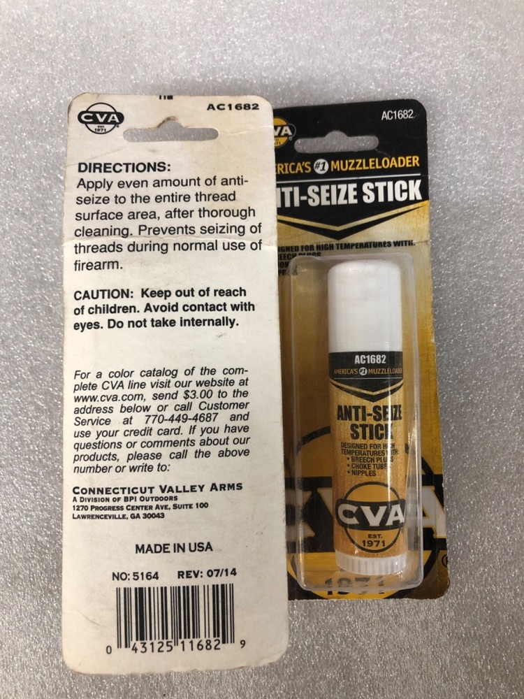 2 count cva anti seize stick muzzleloader cleaning breech