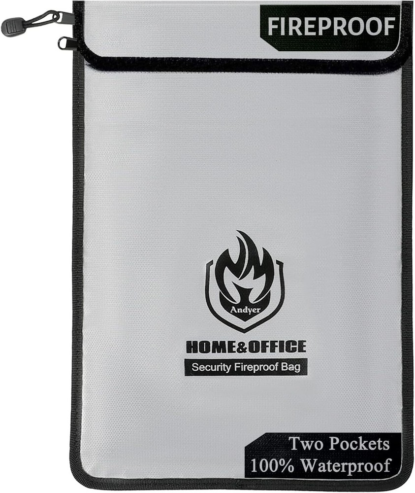 Durable Two-Pocket Fireproof Document Bag 2000℉ - Secure and Portable Organizer