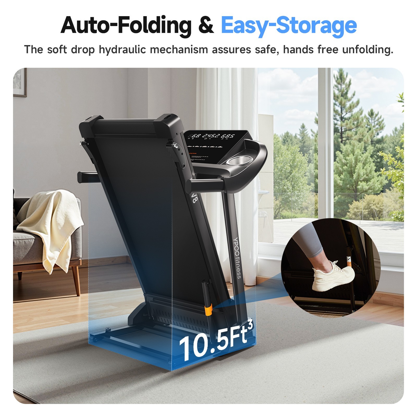 YPOO Foldable Incline Treadmill 8MPH Quiet for Home Treadmill Discounted Sales