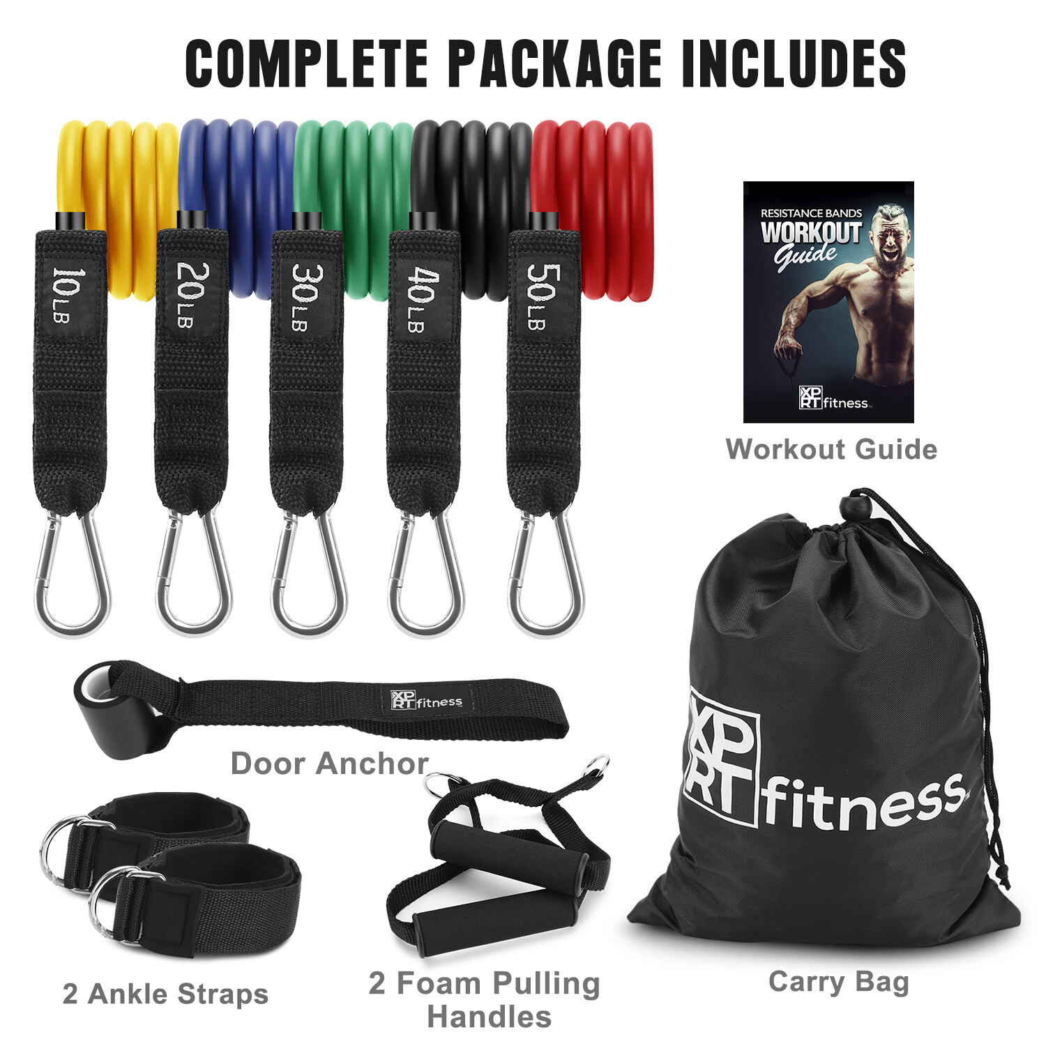 XPRT Fitness 11 PCS Resistance Bands Set Home Gym Exercise Tube Bands Training