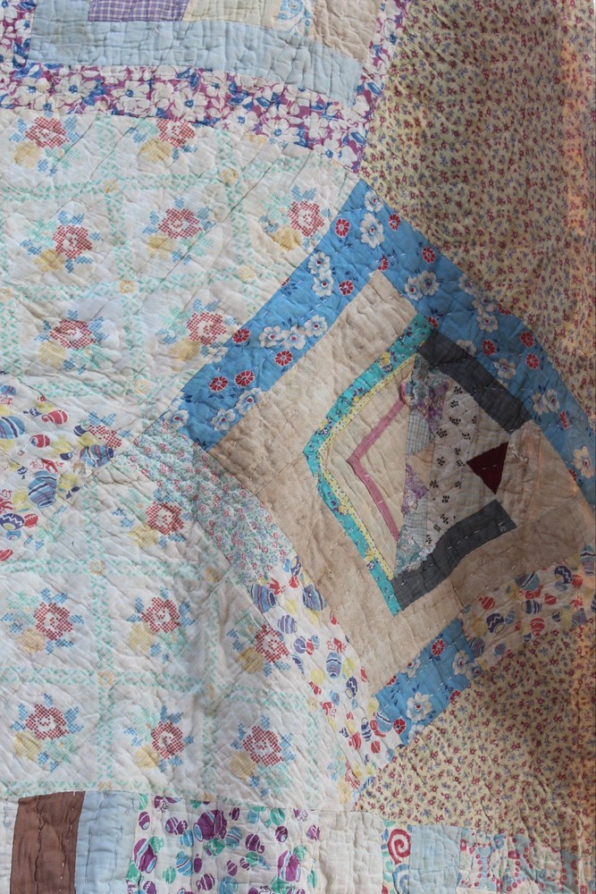 Antique Double Sided Scrap Frame Medallion Patchwork Quilt RARE