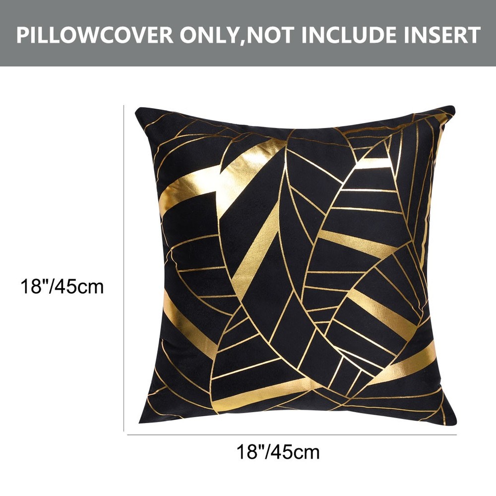 2 Pcs Gold Stamping Soft Decorative Square Throw Pillow Covers, Geometry Pattern