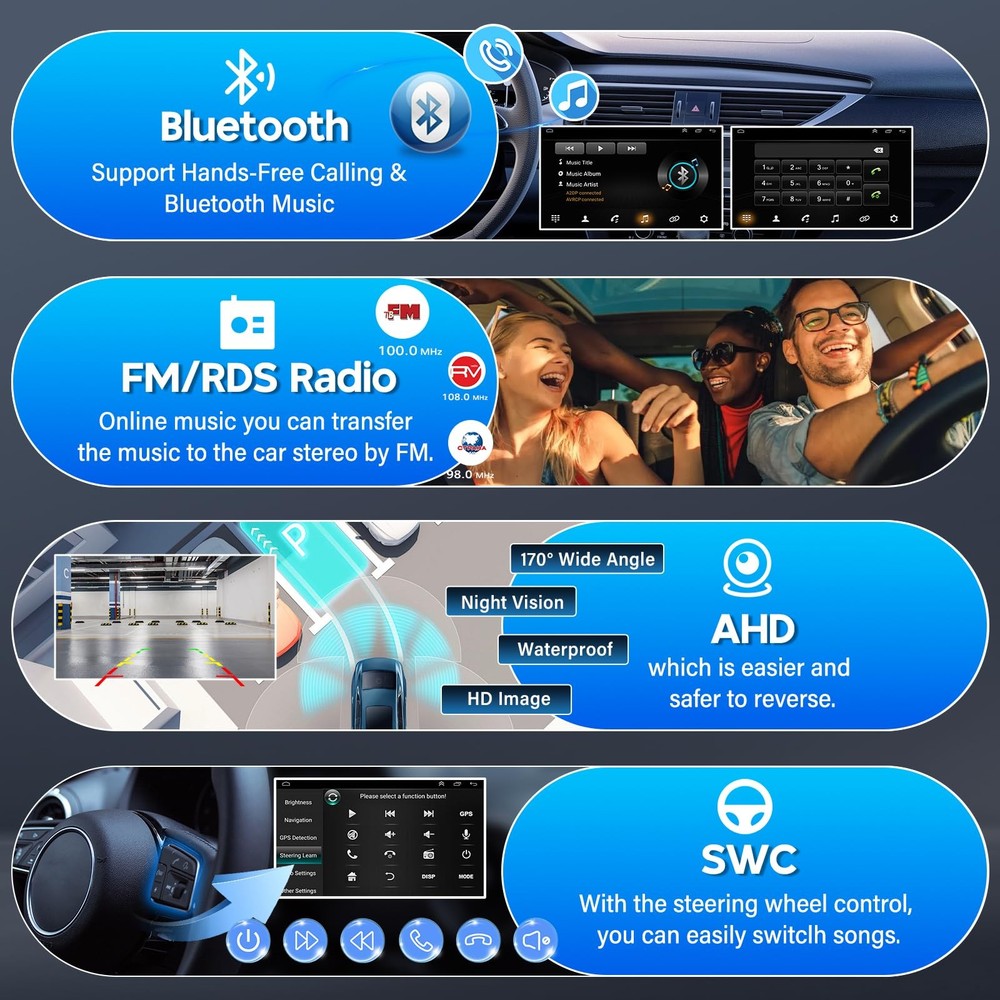 4+64G 9" Touchscreen Car Stereo Wireless Carplay Android Auto GPS Bluetooth WiFi