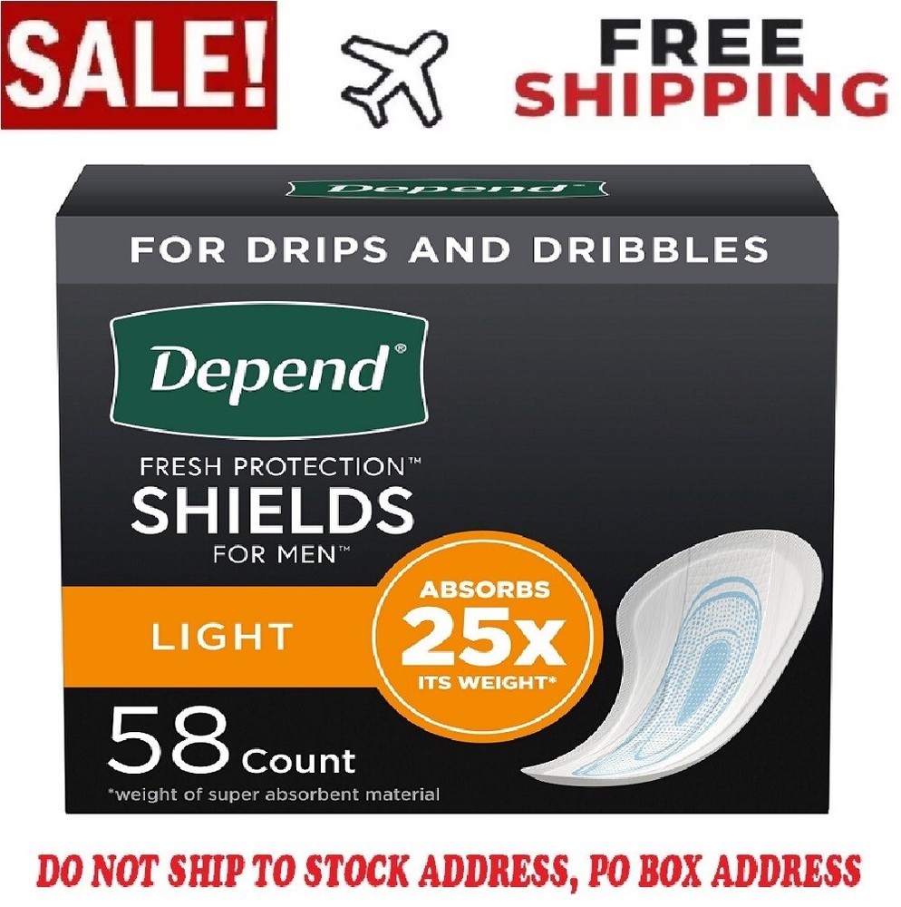 Depend Shield Incontinence Pads for Men Bladder Control Pads, Light, 58 Count