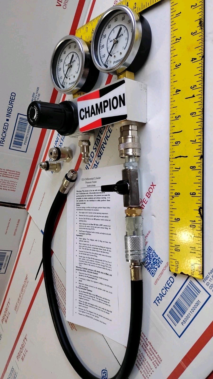 E2 AIRCRAFT CHAMPION COMPRESSION TESTER .040 ORIFICE LYC CONT ROTAX TESTED GOOD