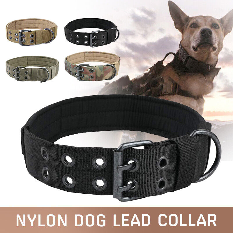 Tactical Heavy Duty Nylon Large Dog Collar K9 Military Metal Buckle Adjustable
