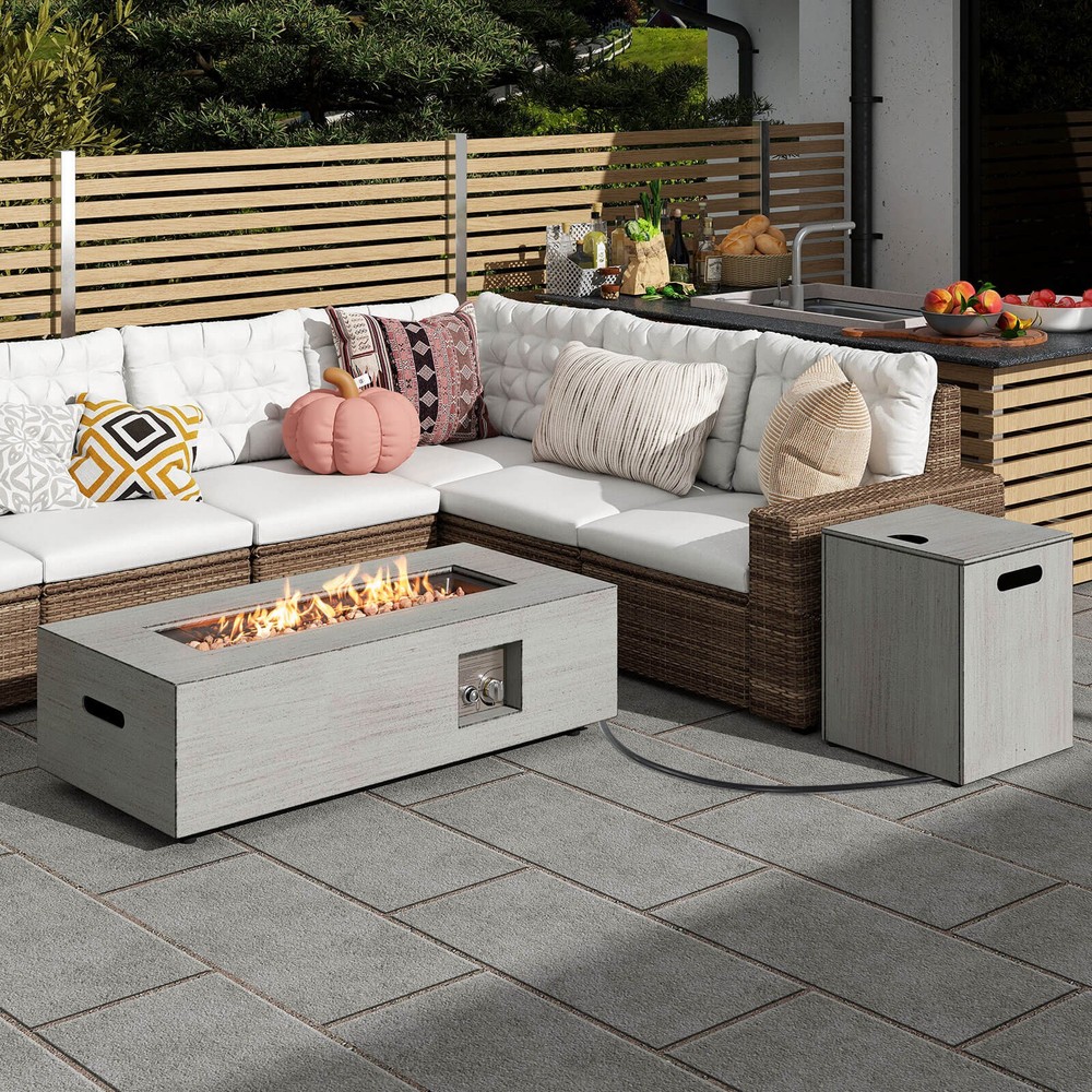42” Outdoor Rectangular Fire Table 50,000 BTU Propane Gas Fire Pit Table w/ Lid