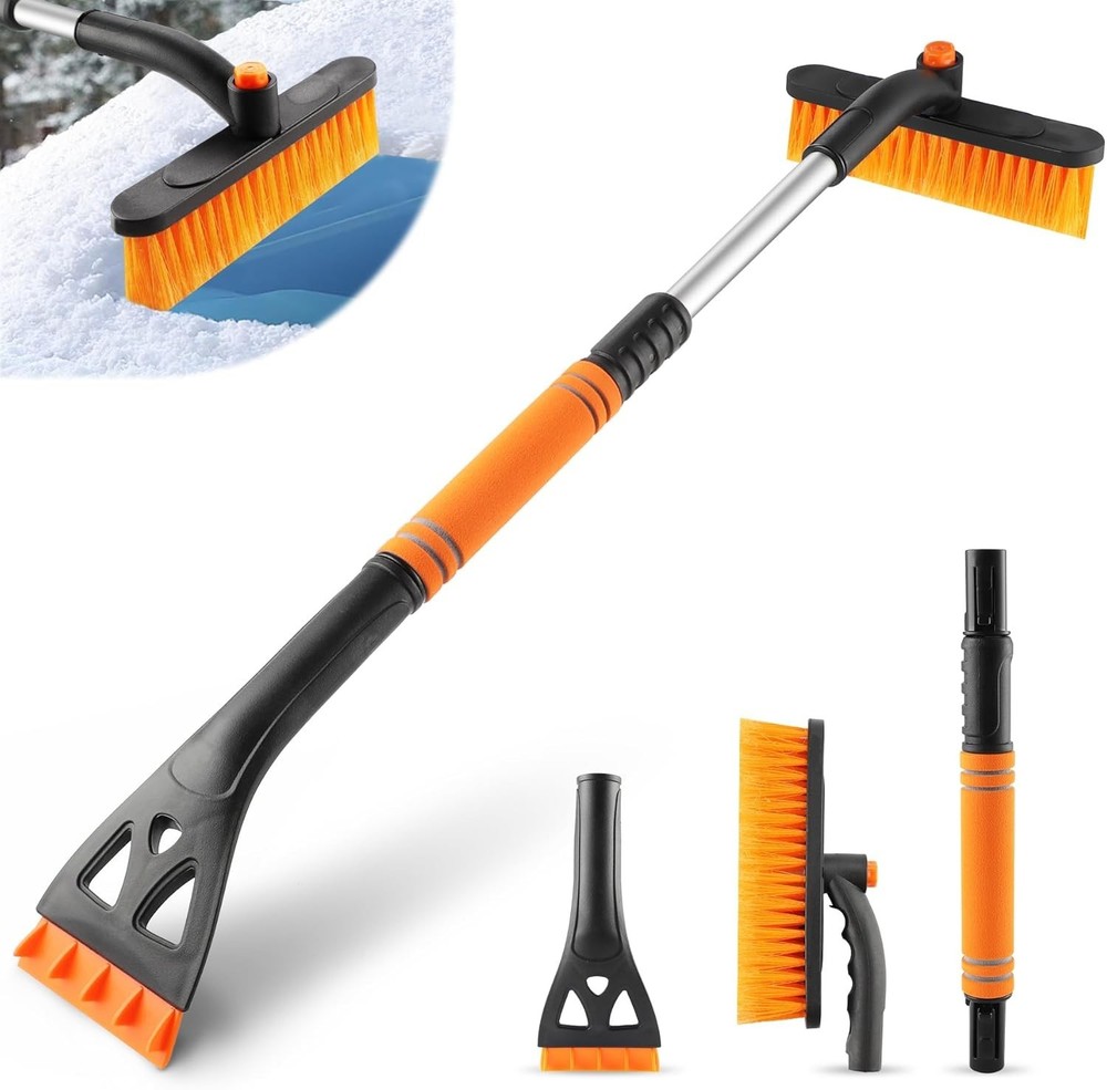32" Extendable Ice Scraper & Snow Brush - 360° Rotating for Ultimate Convenience