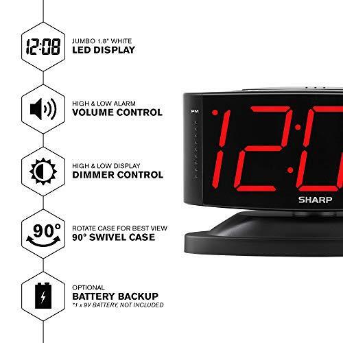 SHARP Home LED Digital Alarm Clock – Swivel Base - Outlet Powered, Simple