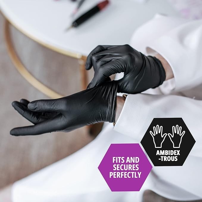 MED PRIDE Black Nitrile Exam Gloves 4 Mil Latex-Free Powder-Free Disposable 1000