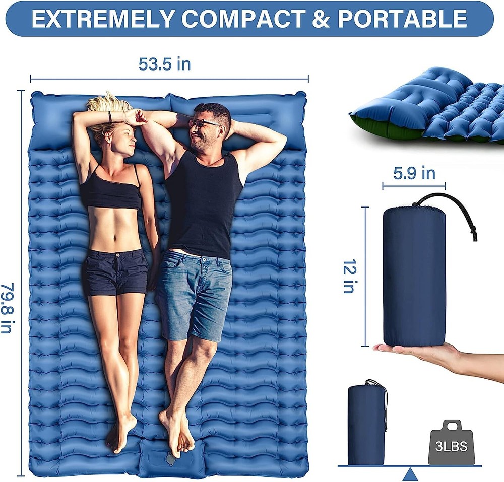 Double Sleeping Pad for Camping Self Inflating 4" Extra-Thick Camping Pad 2 Pers