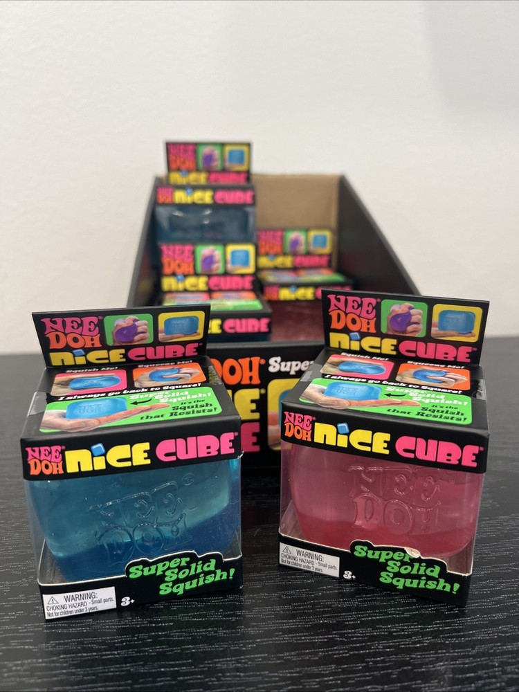 6x NeeDoh Nice Cube Super Solid Squish + Display - (4)Blue & (2)Pink - Fast Ship