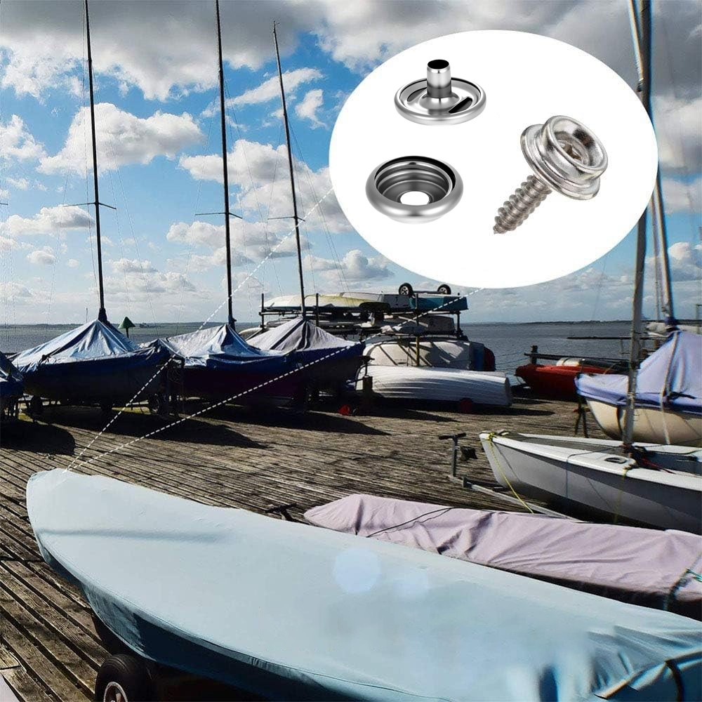 120pc Stainless Steel Fastener Snap Press Stud Cap BUTTON Marine Boat Canvas Set