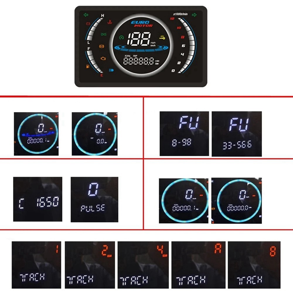 12V Universal Adjustable LED Digital Motorcycle Speedometer RPM Dash Board
