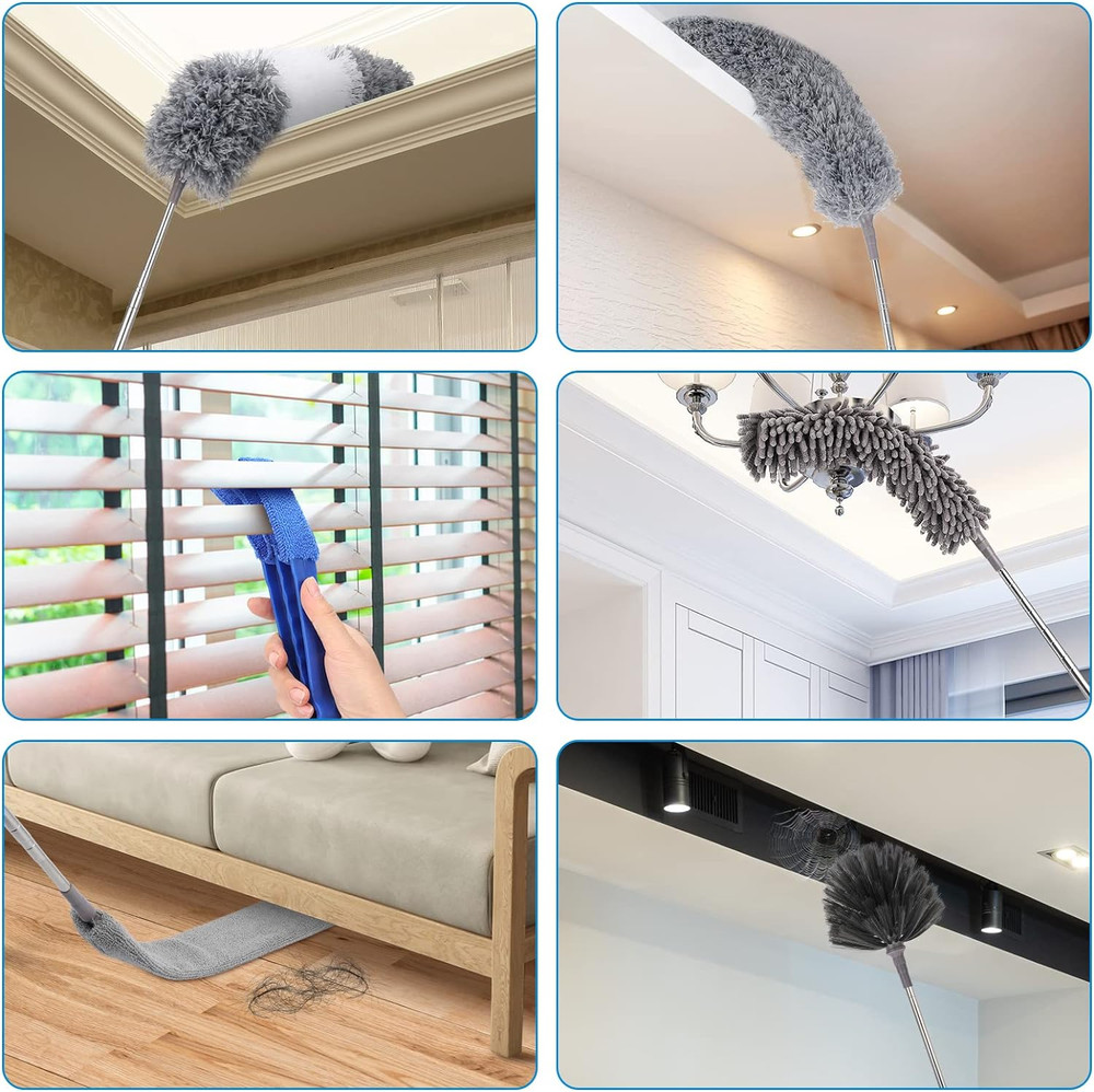 Microfiber Extendable Feather Duster (11pcs) with 100" Extension Pole, Washab...