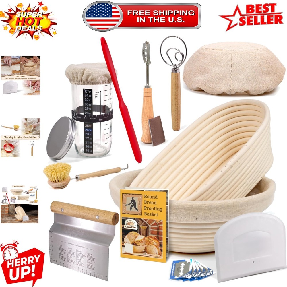 Beginner-Friendly Sourdough Starter Kit: Rattan Baskets & Essential Baking Tools