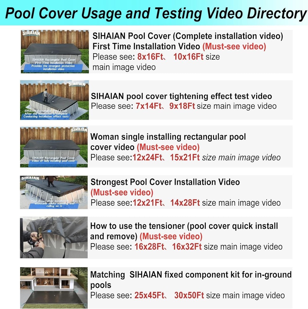 SIHAIAN 18x36Ft Rectangular Pool Cover with Side Storage for Oval / Rectangle
