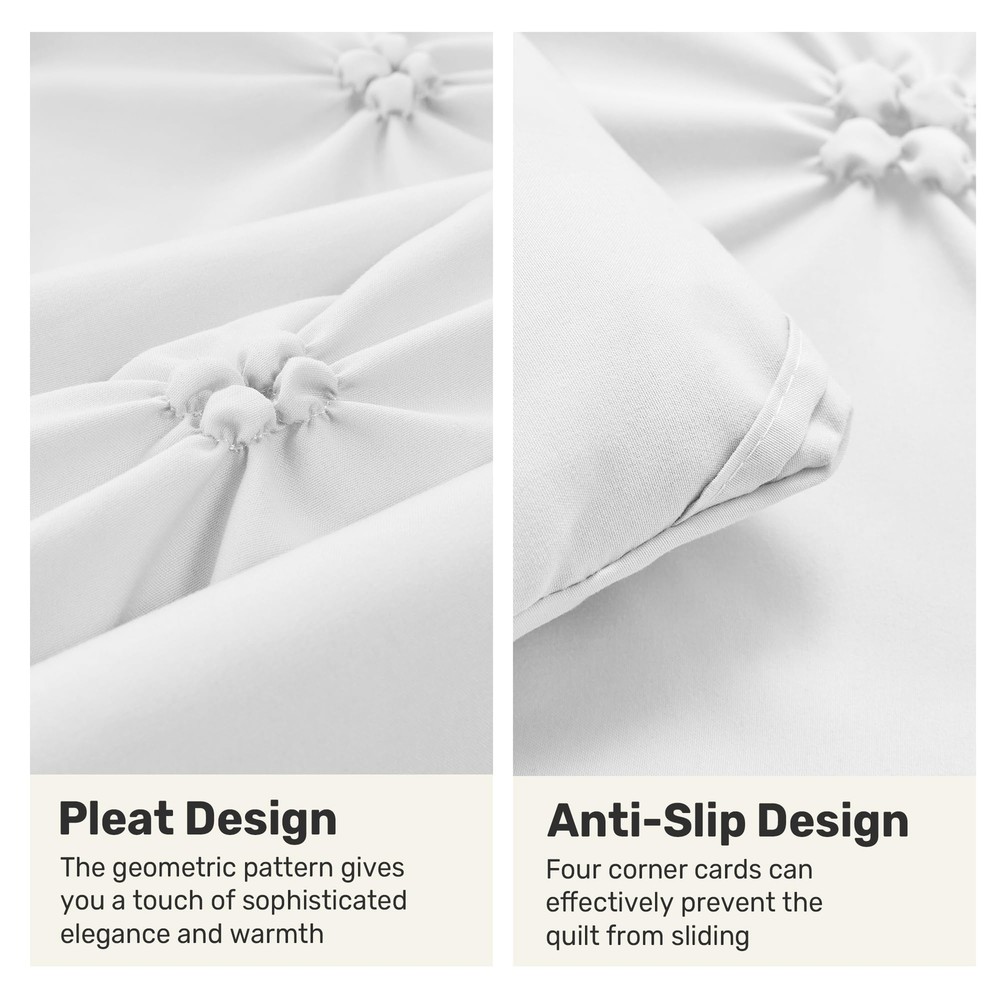 Queen Comforter Set White - Soft Fluffy Pintuck Down Alternative Bedding Set ...