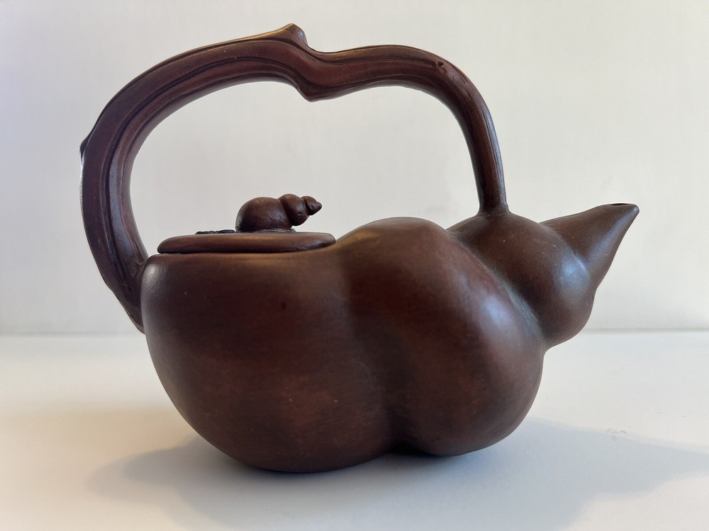 Tea Pot Clay Shell Handmade Hand Painted Clean